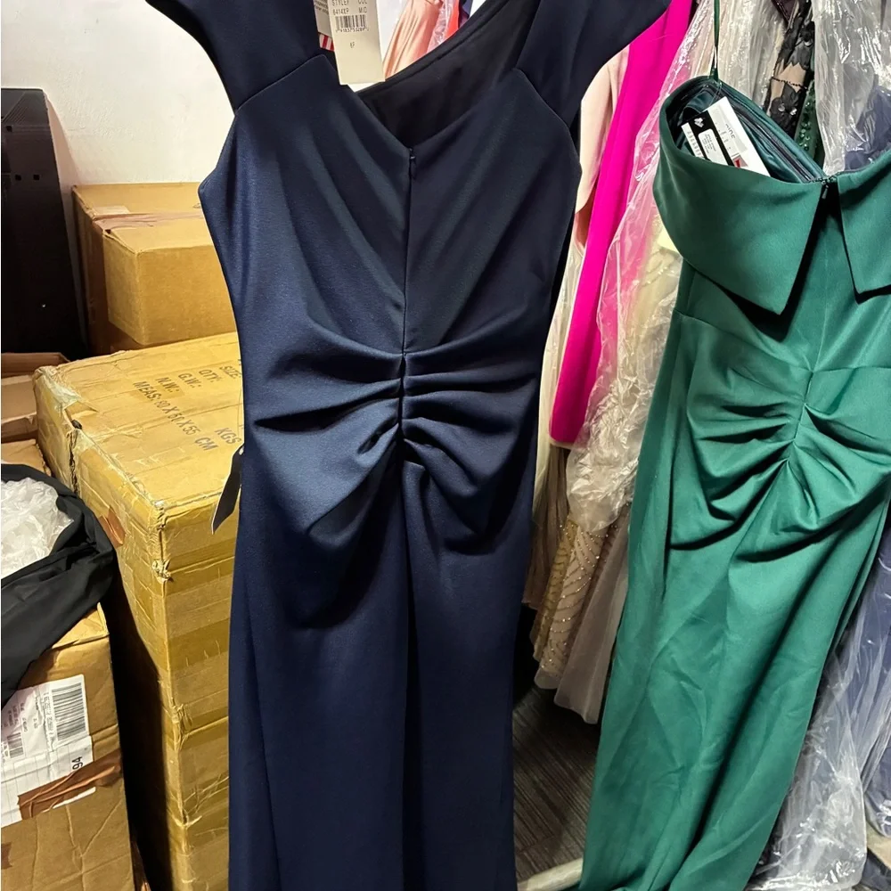 Xscape Blue Off Shoulder Scuba Gown Petite 6P NWT Formal Evening Dress GALA MOB - Picture 6 of 7